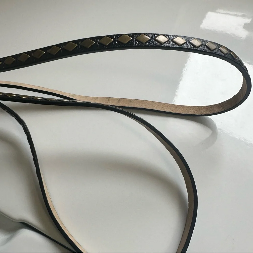 leatherock • black leather belt studded brass double layer western boho chic